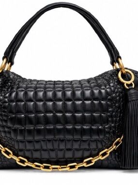 Donna Karan Black Quilted Shoulder Bag with Gold Chain and Tassel